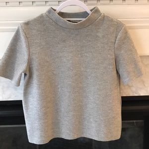 Gray Mock Neck Short Sleeve Sweater